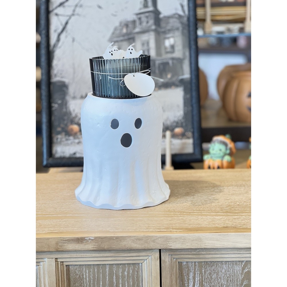 Ceramic Ghost Candle Holder Halloween Decor Spooky Cute Pedestal White New
